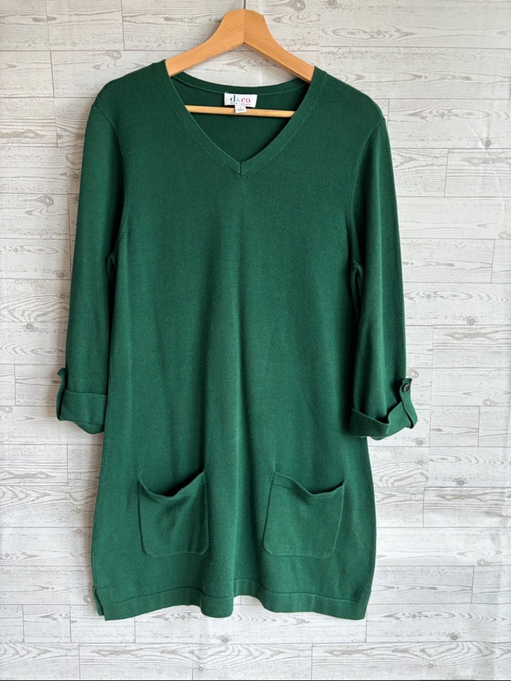 D&co Green Swing lightweight‎ tunic sweater Dress pockets Small wedding